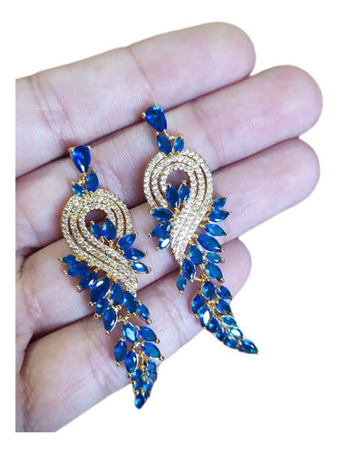 Brinco Noiva Zirconia Dourado Festa Formatura Madrinha Azul