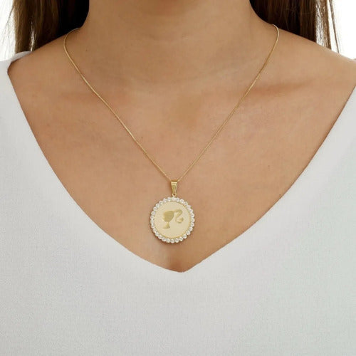 Colar Pingente Madre Pérola Barbie Pedra Zirconia Semi Joia