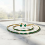 Colar Chocker Brinco Pulseira Riviera Gota Zircônia Verde Verde