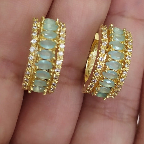 Brinco Argola Pedra Zirconia Verde Dourado Folheado Ouro 18k