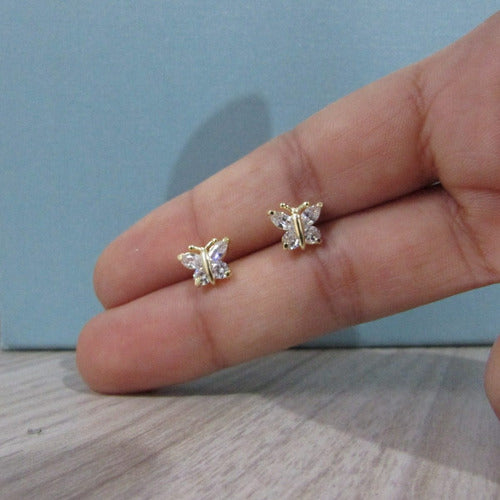 Brinco Zirconia Dourado Dama Daminha Folheado Ouro Borboleta