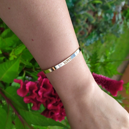 Pulseira Bracelete Dourada F. Ouro Pedra Zircônia - Amor