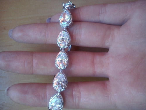 Pulseira Bracelete Prata Com Zircônia Noiva Debutante Gota