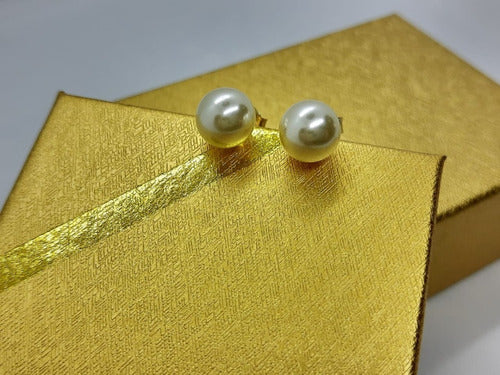 Brinco Pérola Noiva Dourado Folheado Ouro 18k Médio 8 Mm