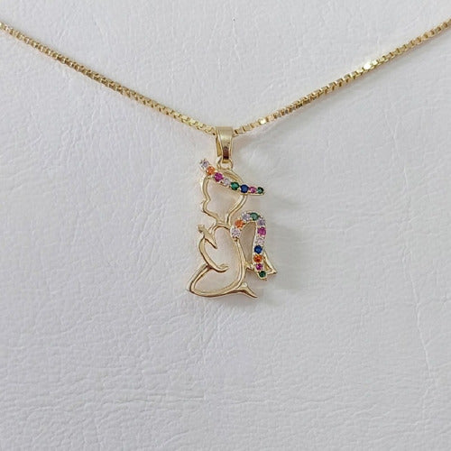 Colar Anjinho Pedra Zirconia Coloridas Folheado A Ouro 18k