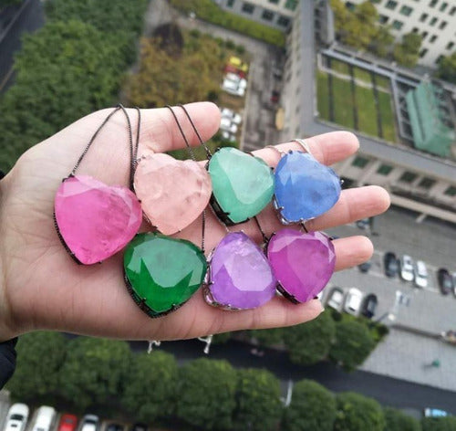 Conjunto Colar E Brinco Coração Pedra Zirconia Fusion Verde
