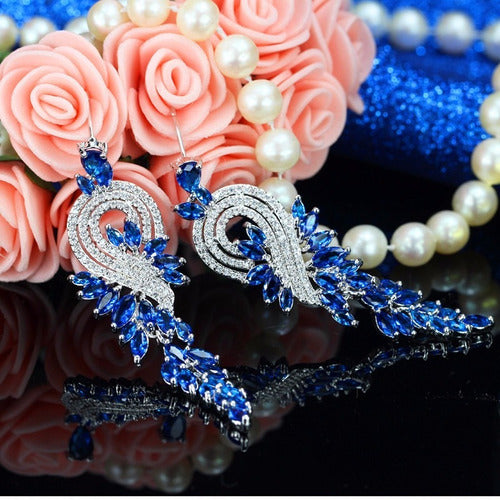 Brinco Noiva Zirconia Dourado Festa Formatura Madrinha Azul