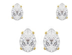 Dupla Brinco Pedra Zirconia Gota Dourado Folheado Pt De Luz