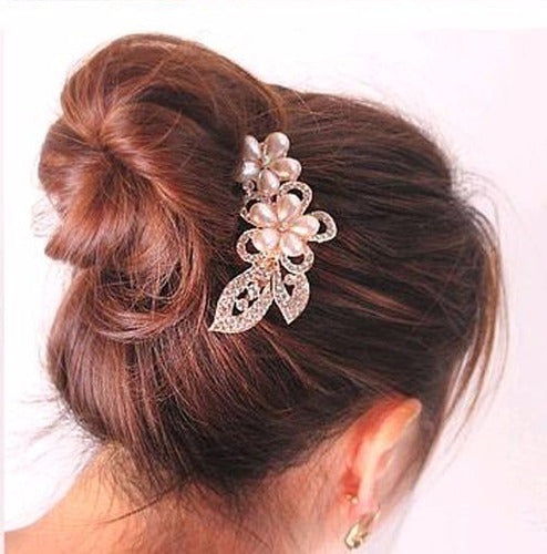 Arranjo Enfeite Cabelo Noiva Dama Dourado Strass Perola Ouro