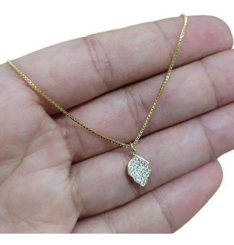 Colar Folha Pedra Zirconia Dourado Ouro 18k Semijoia