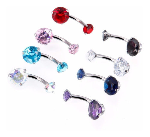 Piercing Umbigo Prata 2 Pedras Aço Cirurgico Zircônia Preto