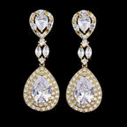 Brinco Noiva Zirconia Dourado Gota Pendurado Festa Debutante