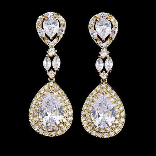 Brinco Noiva Zirconia Dourado Gota Pendurado Festa Debutante