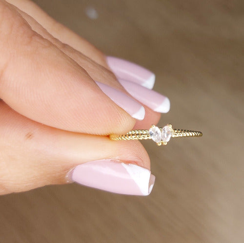 Anel Falange Pedra Zirconia Festa Dourado Coração Delicado