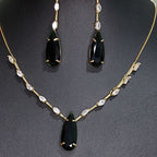 Conjunto Colar E Brinco Pedra Verde Zirconia Gota F Ouro 18k