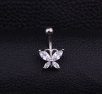 Piercing De Umbigo Prata  Borboleta Zirconia Aço Cirúrgico
