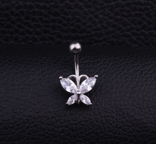 Piercing De Umbigo Prata  Borboleta Zirconia Aço Cirúrgico