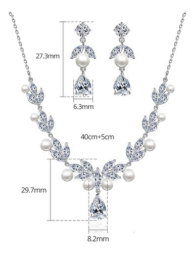 Conjunto Colar Chocker Riviera Brinco Zircônia Pérola Noiva