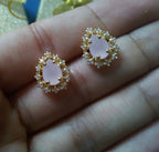 Conjunto Colar E Brinco Gota Pedra Rosê Zirconia F Ouro 18k