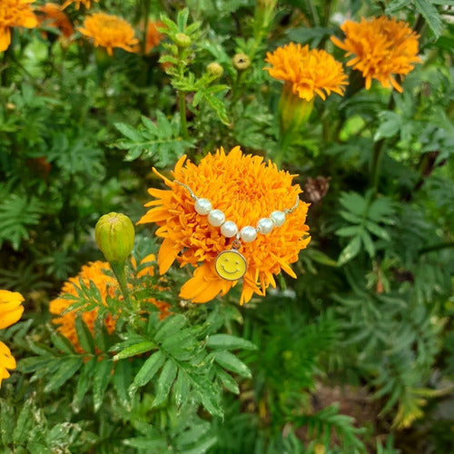 Pulseira Infantil Pingente Smile Pérola Folheada Semi Joia