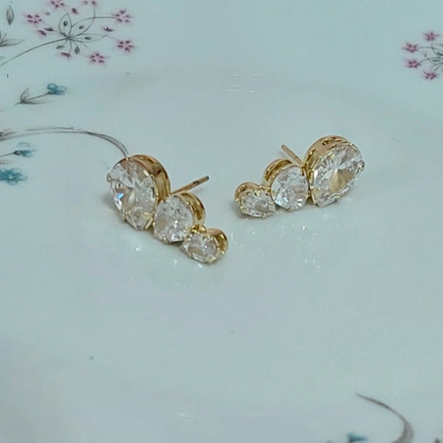 Brinco Ear Cuff Pedra Zirconia Gota Dourado Festa Folheado