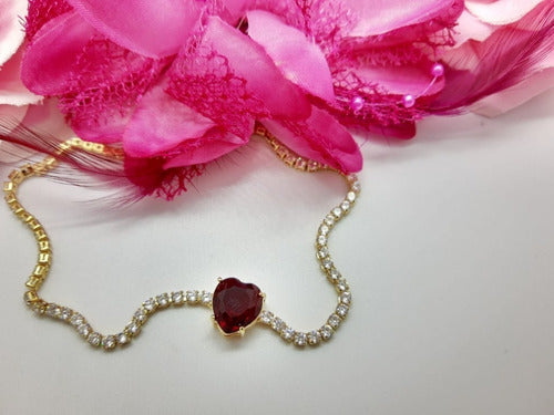 Colar Chocker Zirconia Coração Vermelho Preto Branco Riviera
