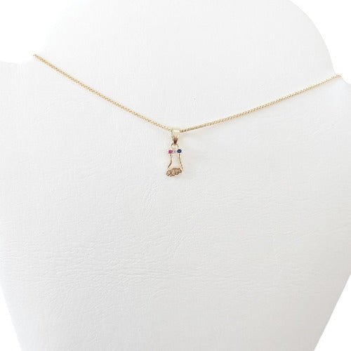 Colar Colorido Pingente Figuinha Figa Pedra Zirconia Sorte