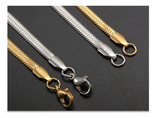 Colar Fita Laminado Pele De Cobra Prata Aço Inoxidável 4 Mm