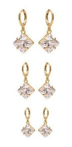 Trio Brinco Argola Pedra Zirconia Folheado Pingente Quadrado