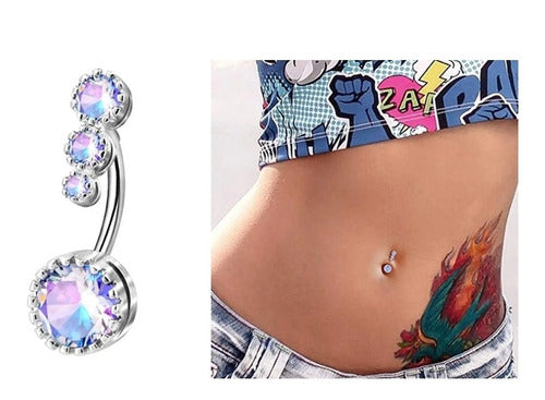 Piercing De Umbigo Invertido Dourado Prata Pedra Zirconia