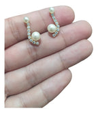 Brinco Ear Cuff Noiva Pedra Zirconia E Perola Dourado Festa
