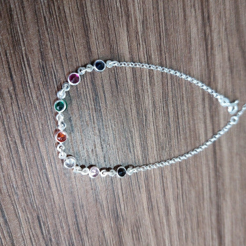 Pulseira Prata 925 Legítima Pedra Zirconia Colorida