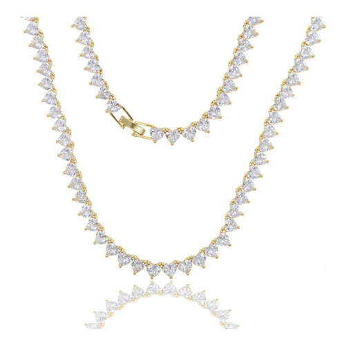 Colar Chocker Pedra Zirconia Coração Riviera Dourado Prata