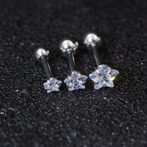 Piercing Tragus Helix Flat Cartilagem Mini Estrela 3 4 5 Mm