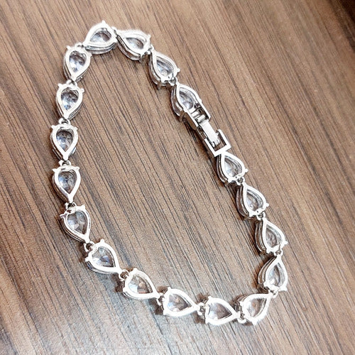 Pulseira Bracelete Prata Pedra Zircônia Noiva Debutante Gota