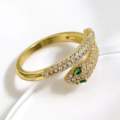Anel Pedra Zirconia Festa Dourado Ajustável Folheado Cobra