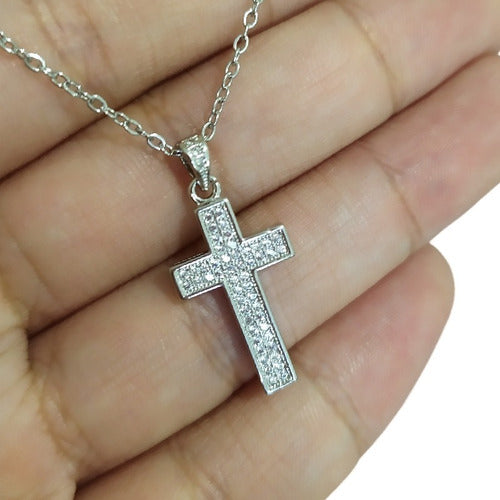 Colar Gargantilha Cruz Crucifixo Noiva Zirconia Prata