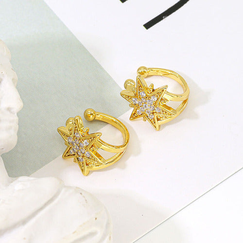 Piercing De Argola Falso Fake Dourado Pedra Zirconia Estrela