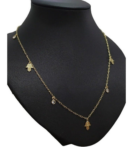 Colar Mandala Hamsá Mão De Fátima Pedra Zirconia Semi Joia