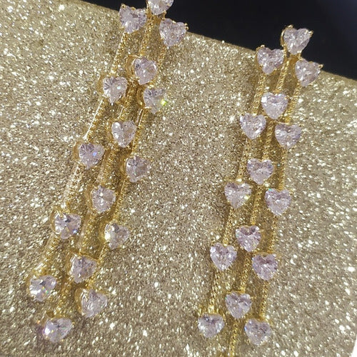 Brinco Noiva Dourado Zirconia Pendurado Debutante Festa Luxo