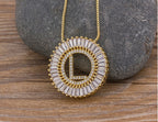 Colar Mandala Letra Pedra Zirconia Prata Semi Joia Grande