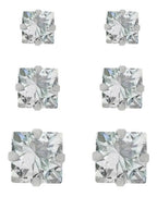 Trio Brinco Pedra Zirconia Quadrado Prata 925 3 4 5 Mm