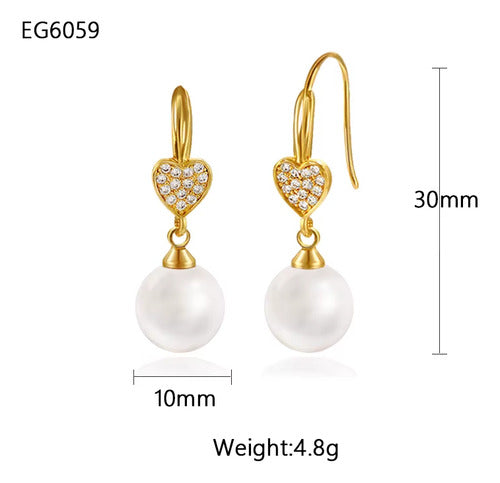 Brinco Perola Zirconia Pendurado Delicado Festa Dourado