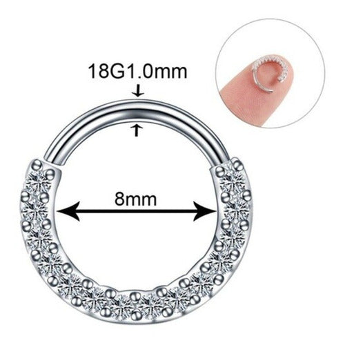 Piercing Nariz Septo Pedra Zirconia Daith 8 Mm Prata Dourado