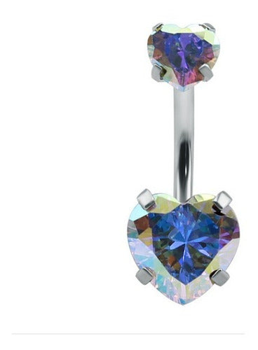Piercing De Umbigo Prata 2 Coração Aço Cirúrgico Zircônia