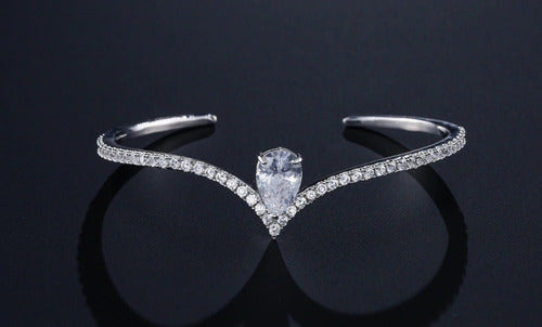 Pulseira Bracelete Prata Com Zircônia Noiva Debutante Gota