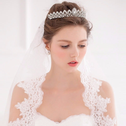 Coroa Tiara Cabelo Noiva Strass Prata Luxo Debutante