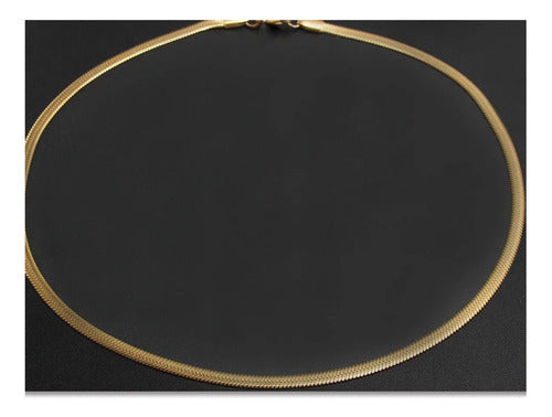 Colar Fita Laminado Pele De Cobra Prata Aço Inoxidável 4 Mm