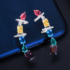 Par De Brinco Ear Cuff Zirconia Colorido Prata Rodio Festa