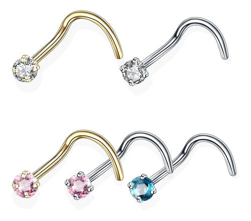 Piercing Nariz Nostril Dourado / Prata Pedra Zirconia 2,5 Mm